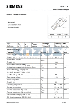 C67078-S1301-A3 datasheet - SIPMOS Power Transistor (N channel Enhancement mode Avalanche-rated)