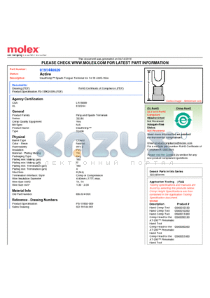 0191440020 datasheet - InsulKrimp Spade Tongue Terminal for 14-16 AWG Wire