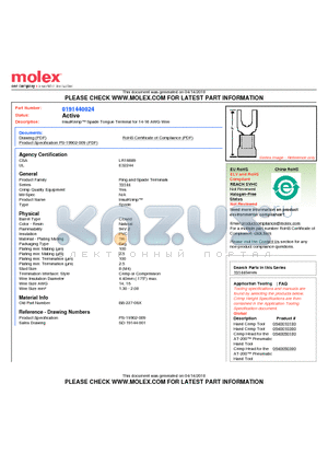 0191440024 datasheet - InsulKrimp Spade Tongue Terminal for 14-16 AWG Wire