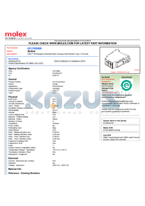 51192-0600 datasheet - HMC Rectangular Industrial Male Housing, Multi-Module Type, 6 Circuits