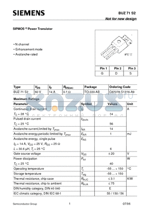 C67078-S1316-A9 datasheet - SIPMOS Power Transistor (N channel Enhancement mode Avalanche-rated)