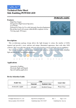 39-06/A5C-AQSC datasheet - Side Emitting POWER LED