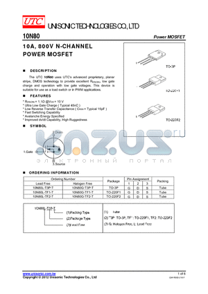 10N80 datasheet - 10A, 800V N-CHANNEL POWER MOSFET