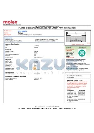0191540011 datasheet - InsulKrimp Butt Splice for 18-22 AWG Wire