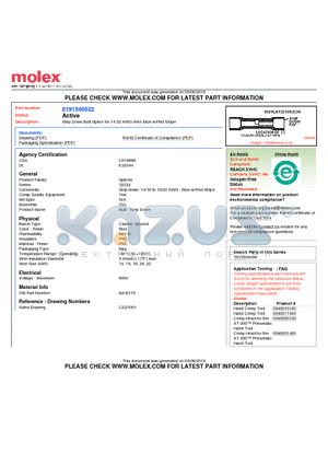 0191540022 datasheet - Step Down Butt Splice for 14-22 AWG Wire Blue w/Red Stripe