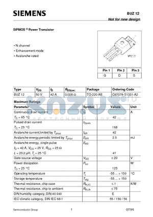 C67078-S1331-A2 datasheet - SIPMOS Power Transistor (N channel Enhancement mode Avalanche-rated)