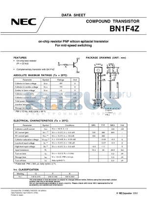 BN1F4Z datasheet - on-chip resistor PNP silicon epitaxial transistor For mid-speed switching