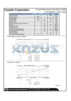 CVO55CC-2370-2385 datasheet - COAXIAL RESONATOR OSCILLATOR-CRO