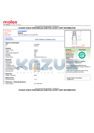 0191600041 datasheet - Twist Lock Splice for 14-22 AWG Wire