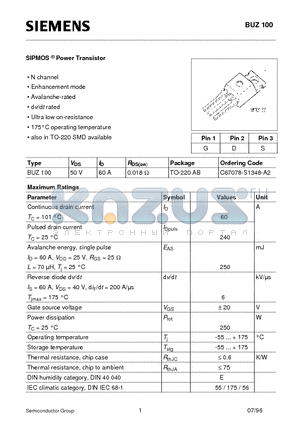 C67078-S1348-A2 datasheet - SIPMOS Power Transistor (N channel Enhancement mode Avalanche-rated d v/d t rated)