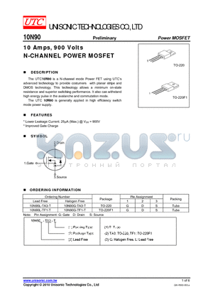 10N90 datasheet - 10 Amps, 900 Volts N-CHANNEL POWER MOSFET