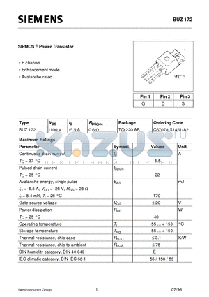 C67078-S1451-A2 datasheet - SIPMOS Power Transistor (P channel Enhancement mode Avalanche rated)