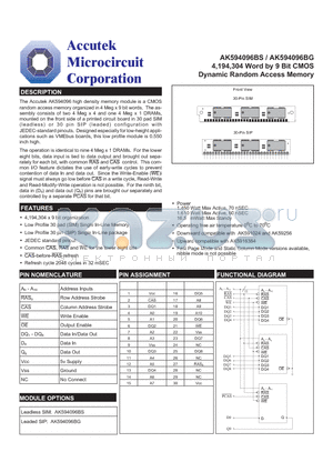 AK591024 datasheet - 4,194,304 Word by 9 Bit CMOS Dynamic Random Access Memory