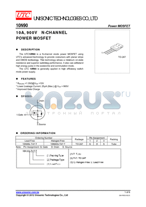 10N90L-T47-T datasheet - 10A, 900V N-CHANNEL POWER MOSFET