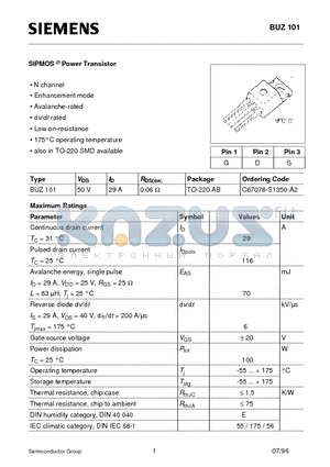 C67078-S1350-A2 datasheet - SIPMOS Power Transistor (N channel Enhancement mode Avalanche-rated d v/d t rated Low on-resistance)