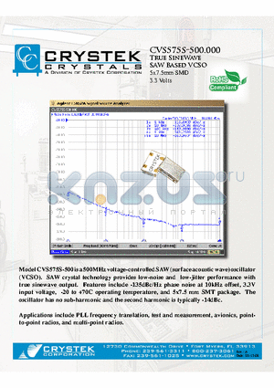 CVS575S-500 datasheet - True SineWave SAW Based VCSO 5x7.5mm SMD 3.3 Volts