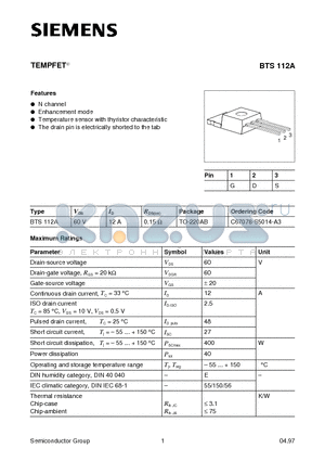 C67078-S5014-A3 datasheet - TEMPFET (N channel Enhancement mode Temperature sensor with thyristor characteristic)