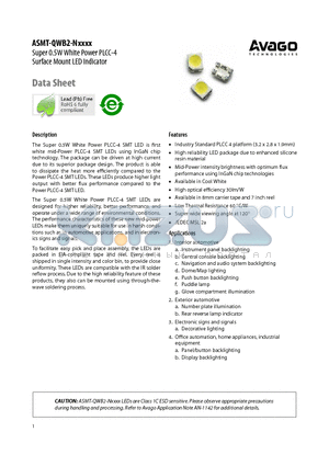 ASMT-QWB2-NXXXX datasheet - Super 0.5W White Power PLCC-4 Surface Mount LED Indicator