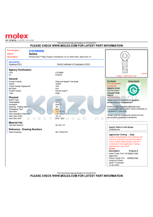 0191640058 datasheet - Perma-Seal Ring Tongue Terminal