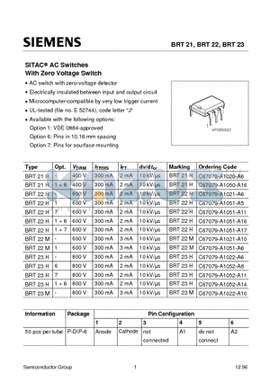 C67079-A1020-A6 datasheet - SITACO AC Switches Without Zero Voltage Switch With Zero Voltage Switch