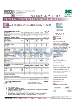 ASOF3S3-12.80 datasheet - SURFACE MOUNT 3.3V LVCMOS STRATUM 3 OCXO