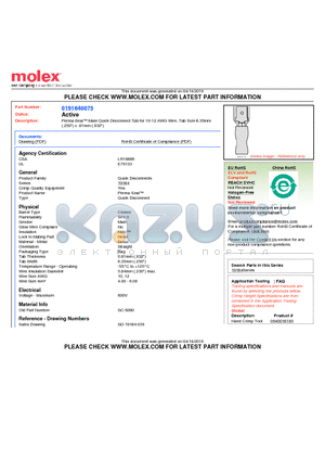 0191640075 datasheet - Perma-Seal Male Quick Disconnect Tab for 10-12 AWG Wire, Tab Size 6.35mm(.250