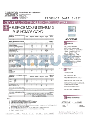 ASOF3S3P-10.00M datasheet - 3.3V SURFACE MOUNT STRATUM 3 PLUS HCMOS OCXO