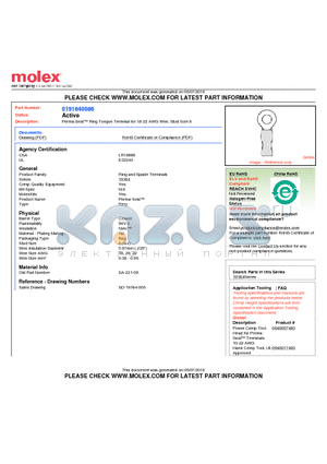 0191640086 datasheet - Perma-Seal Ring Tongue Terminal for 18-22 AWG Wire, Stud Size 8