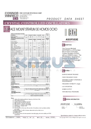 ASOF5S3E datasheet - SURFACE MOUNT STRATUM 3E HCMOS OCXO