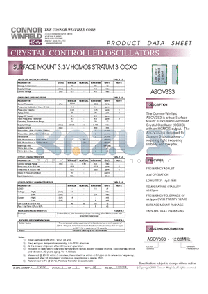 ASOV3S3 datasheet - SURFACE MOUNT 3.3V HCMOS STRATUM 3 OCXO