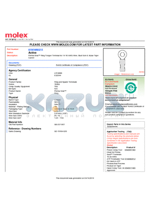 0191640311 datasheet - Perma-Seal Ring Tongue Terminal for 14-16 AWG Wire