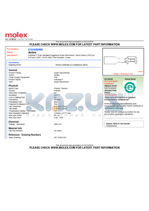 0191640990 datasheet - Avikrimp Fully Insulated Piggyback Quick Disconnect, Tab 6.35mm (.250