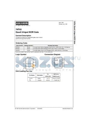 74F02 datasheet - Quad 2-Input NOR Gate