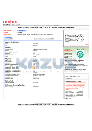 0191830019 datasheet - Avikrimp Hook Tongue Terminal for 10-12 AWG Wire
