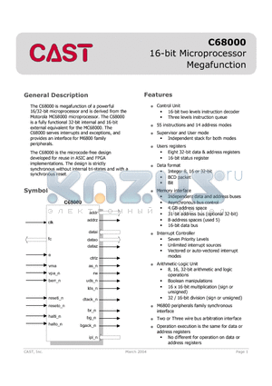 C68000 datasheet - 16-bit Microprocessor Megafunction