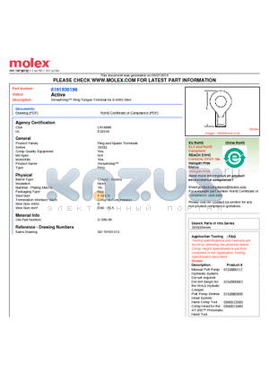 019193-0201 datasheet - VersaKrimp Ring Tongue Terminal for 8 AWG Wire