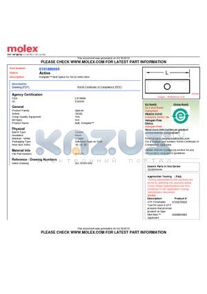 0191890004 datasheet - Krimptite Butt Splice for 18-22 AWG Wire