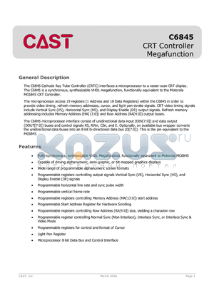 C6845 datasheet - CRT Controller Megafunction