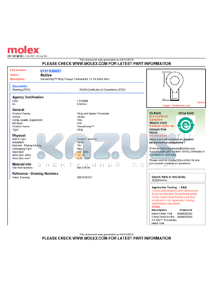 0191930057 datasheet - VersaKrimp Ring Tongue Terminal for 14-16 AWG Wire