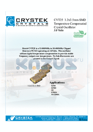 CVT25 datasheet - 3.2x2.5mm SMD Temperature Compensated Crystal Oscillator 3.0 Volts