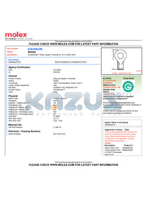 0191930109 datasheet - VersaKrimp Ring Tongue Terminal for 10-12 AWG Wire