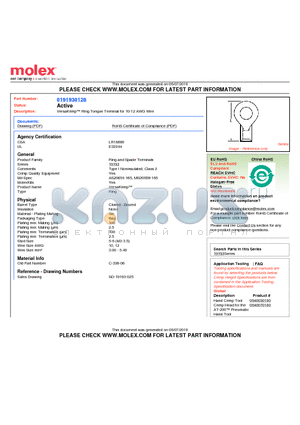 0191930128 datasheet - VersaKrimp Ring Tongue Terminal for 10-12 AWG Wire