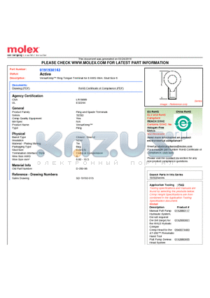 0191930143 datasheet - VersaKrimp Ring Tongue Terminal for 8 AWG Wire, Stud Size 6