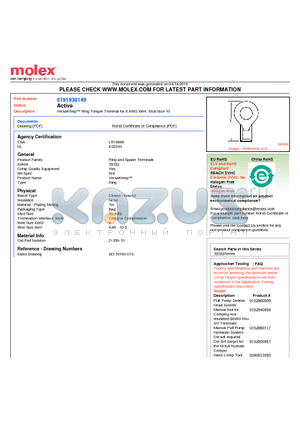 0191930149 datasheet - VersaKrimp Ring Tongue Terminal for 8 AWG Wire, Stud Size 10