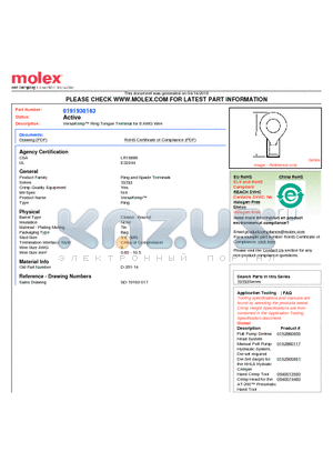 0191930163 datasheet - VersaKrimp Ring Tongue Terminal for 8 AWG Wire