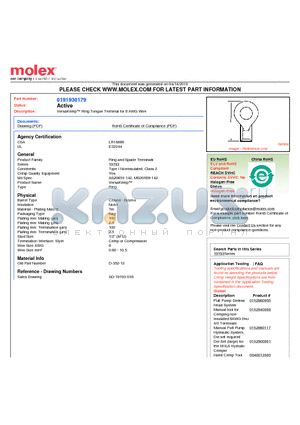 0191930179 datasheet - VersaKrimp Ring Tongue Terminal for 8 AWG Wire