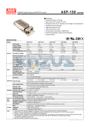 ASP-150-20 datasheet - 150W Single Output with PFC Function