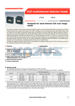 C7044 datasheet - Designed for back-thinned CCD area image sensor