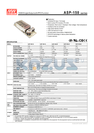 ASP-150-24 datasheet - 150W Single Output with PFC Function