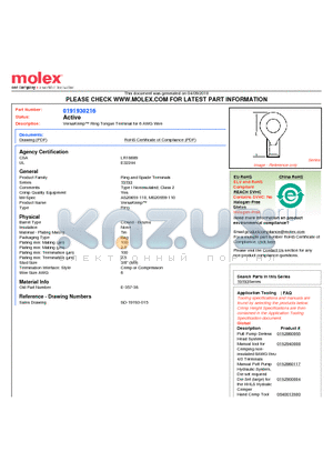 0191930216 datasheet - VersaKrimp Ring Tongue Terminal for 6 AWG Wire